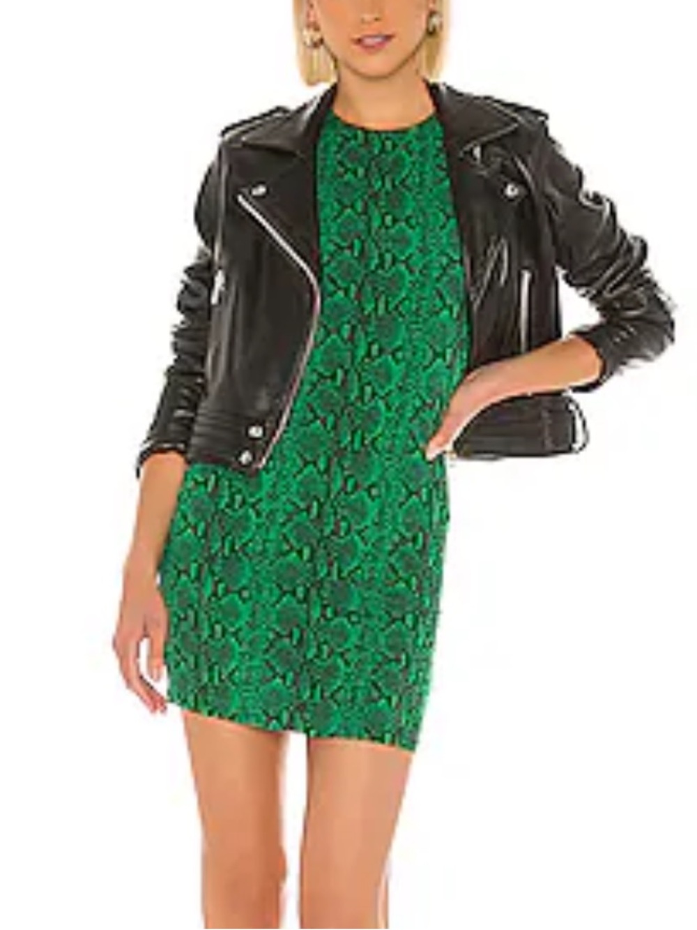 Alicia Delora Sleeveless Fitted Mini Dress in Snake Emerald